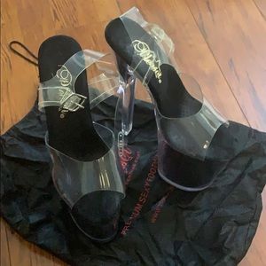 Pleaser clear/black size 5 8inch heels